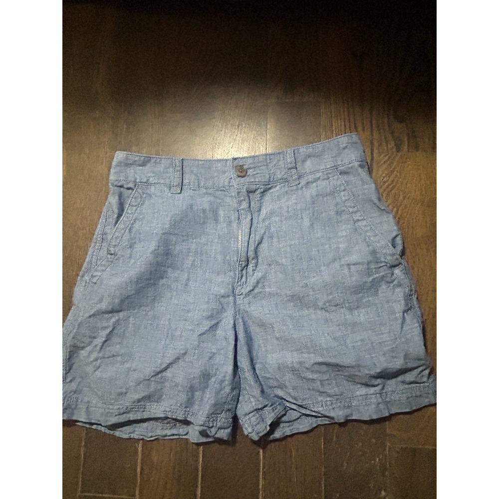 GAP Girlfriend Chino Shorts Womens 6 Blue Chambray Cotton Blend Mid Rise Casual
